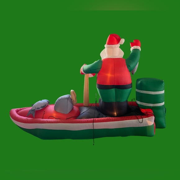 8FT Christmas Inflatable Santa Clause Fishing on a Boat - Picture 3 of 14